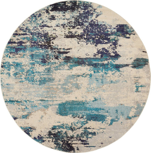 2' X 4' Ivory And Teal Blue Abstract Power Loom Non Skid Area Rug